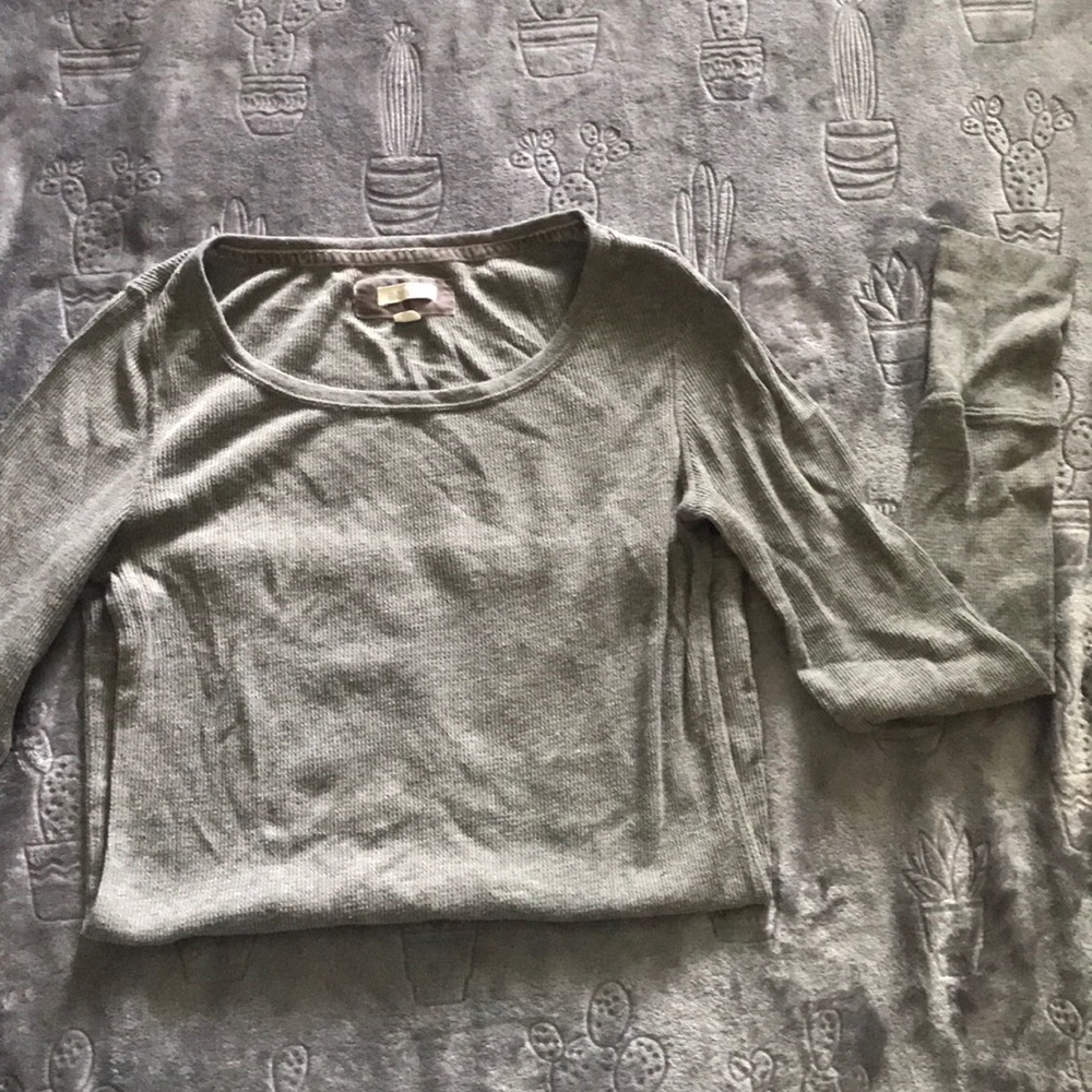 🍋 Aerie Crew Neck Waffle Knit Long Sleeve in Gray